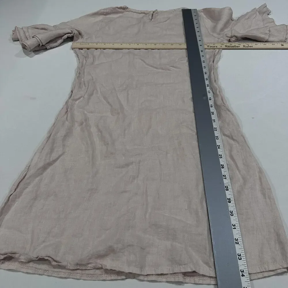 FRANCESCA BETTINI Dress Womens S Pale Pink Shift Short Bell Sleeve Linen Italy